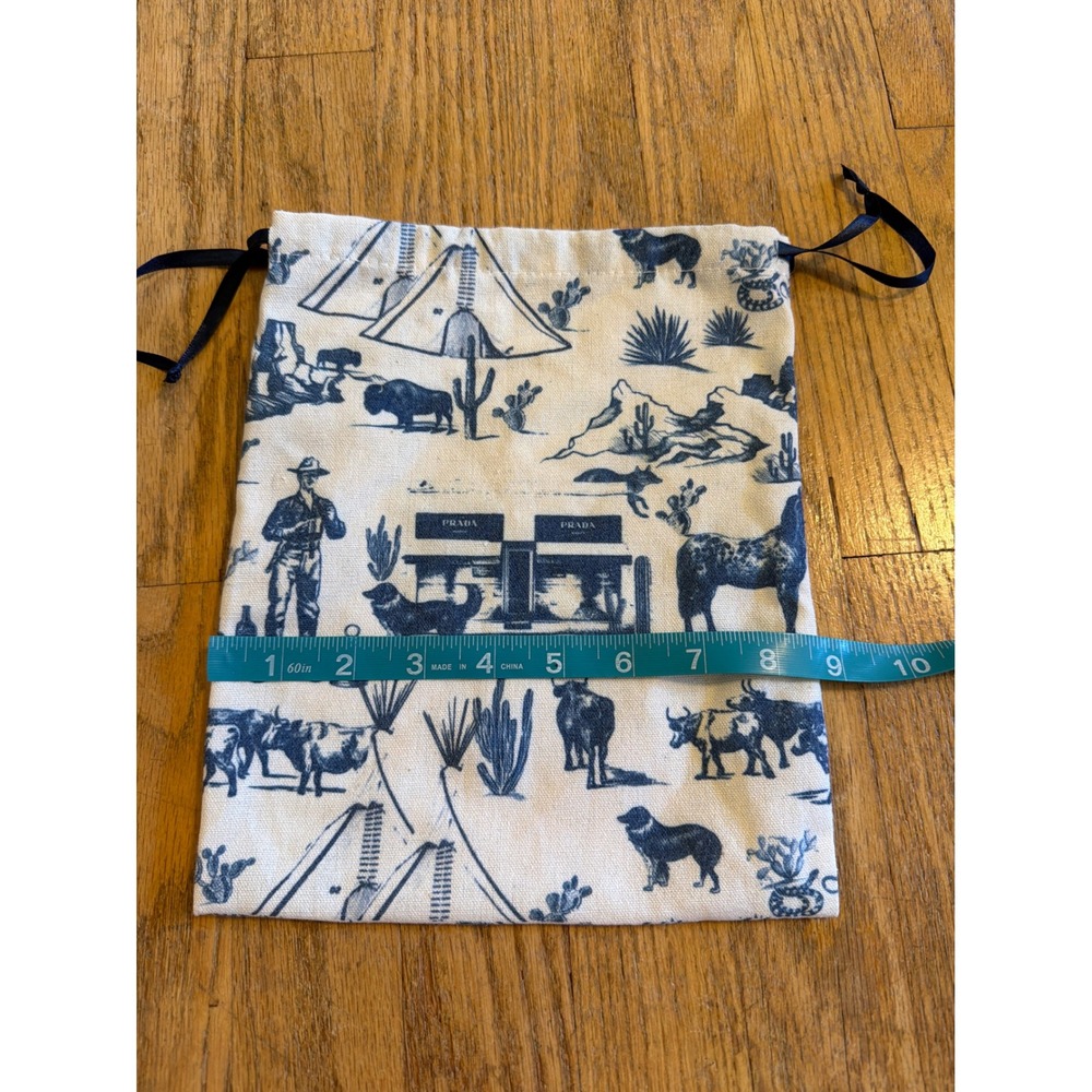Katie Kime Prada Marfa Western Toile Drawstring Dust Bag Blue Cowboy 10.5x8.5 - Picture 4 of 6